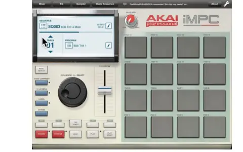 AKAI MPC Software, ein rap beat maker, mit Pads und Bedienelementen für Musikproduktion.
