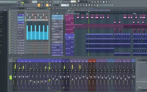 Die Musik machen App zeigt eine digitale Audio-Workstation mit Spuren für Gesang, Kick, Clap und mehr.