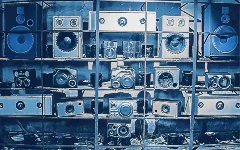 Regale voller Lautsprecher, die an die lofi bedeutung von entspannter Musik erinnern.