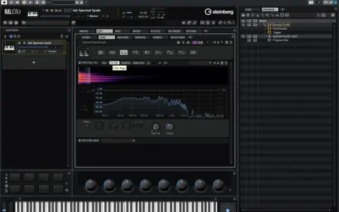 HALion 7 zeigt die Benutzeroberfläche eines Synthesizers mit einem Spektraloszillator und Filter.