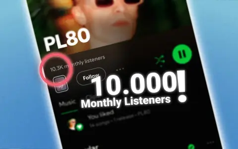 Spotify-Profil von PL80 mit 10.3K monthly listeners, die 10.000er-Marke wird gefeiert.
