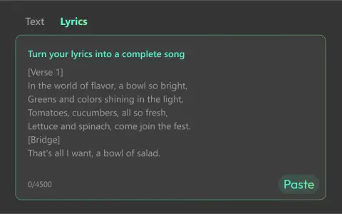 KI-Text-to-Song: Ein Song über einen bunten Salat, der aus Textzeilen entsteht.