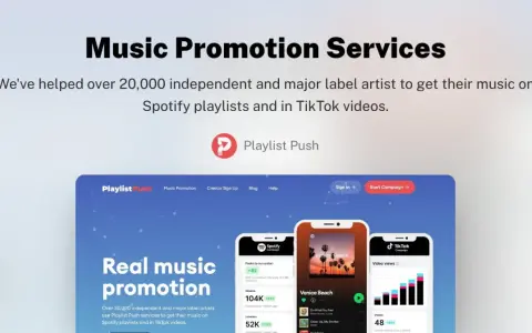 Playlist Push: Musikpromotion-Erfahrungen. Website zeigt, wie über 20.000 Künstler Musik auf Spotify & TikTok promoten.