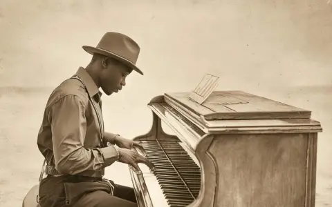 Ein Mann mit Hut spielt Klavier. Seine Finger tanzen über die Tasten, als würde er die Essenz von "was ist Jazz" einfangen.