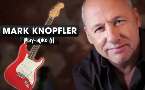 Mark Knopfler, einer der bekanntesten Gitarristen, mit seiner roten Fender Stratocaster.
