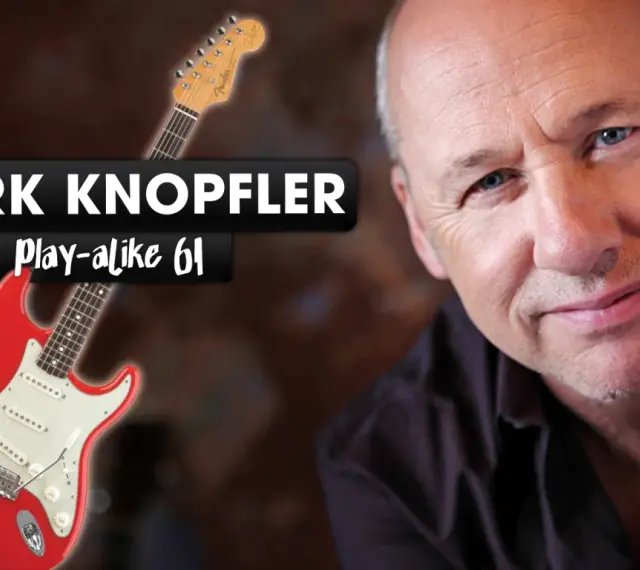 Mark Knopfler, einer der bekanntesten Gitarristen, mit seiner roten Fender Stratocaster.