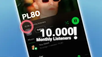 Spotify-Profil von PL80 mit 10.3K monthly listeners, die 10.000er-Marke wird gefeiert.